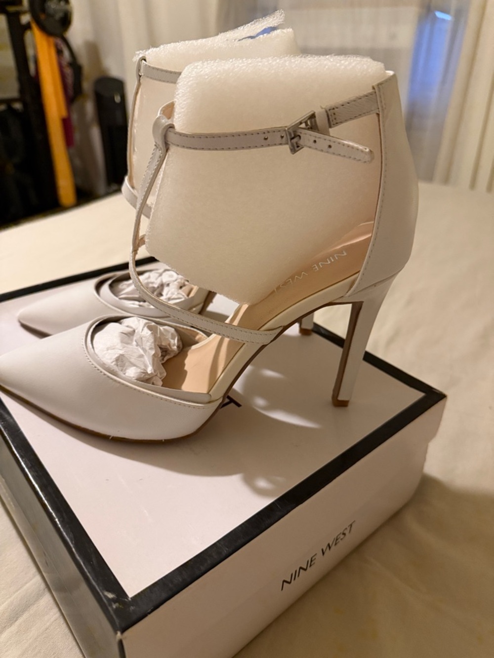 Nine West White T-Strap Stiletto Heels